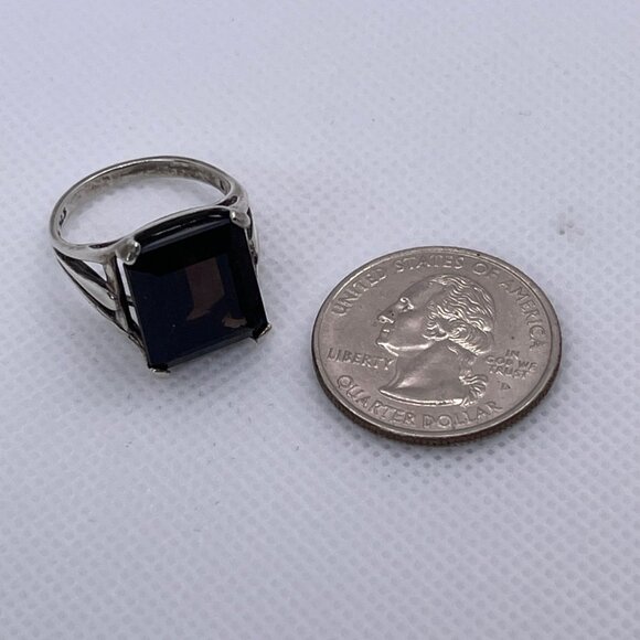 Vintage Smoky Quartz Cocktail Ring 925 Sterling Silver Emerald Cut Size 6.75 - Picture 11 of 12